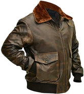 Men's Cockpit Pilot WWII Military Bomber G1 Distressed Brown Bomber Leather Jacket - RAF Aviator Bomber Jacket for Men - MNCLeather